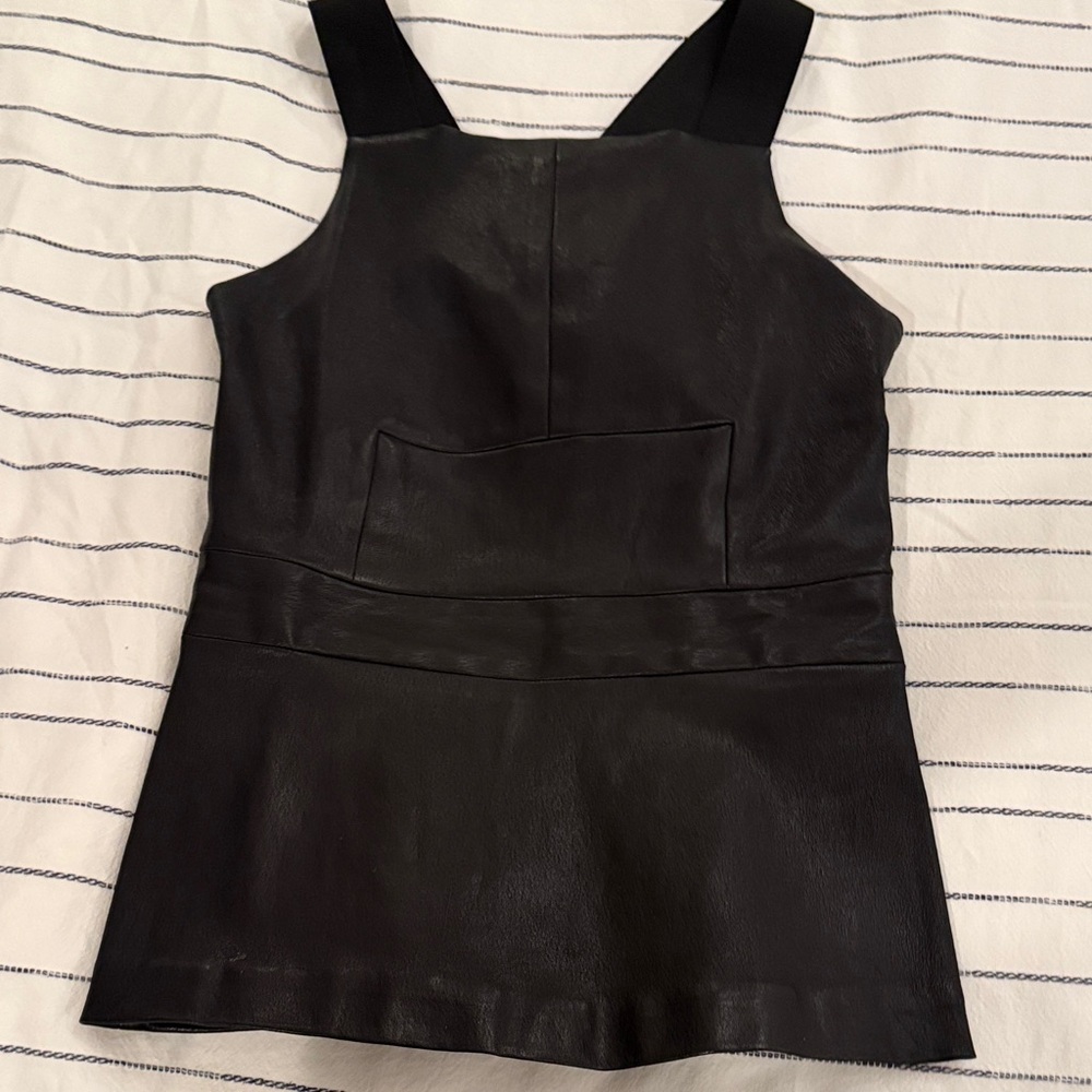 Black Sleeveless genuine Leather Top with crisscross open back